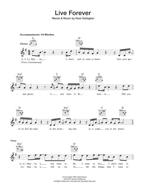 Live Forever by Oasis Sheet Music for Lead Sheet / Fake Book at Sheet Music Direct