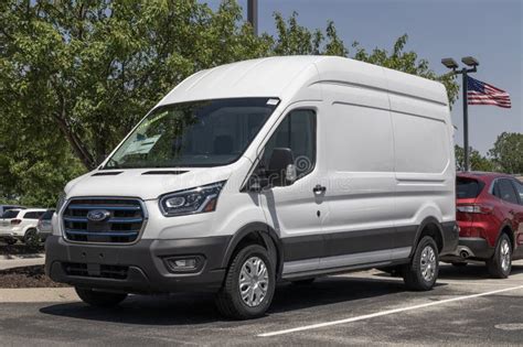 Ford E-Transit Cargo Van Display at a Dealership. Ford Offers the E-Transit in Cargo Van ...