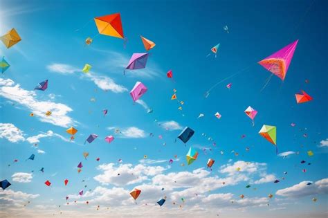 Premium AI Image | a sky full of colorful kites flying in the sky.