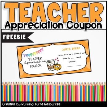 Teacher Appreciation Coupon FREEBIE by Running Turtle Resources | TPT