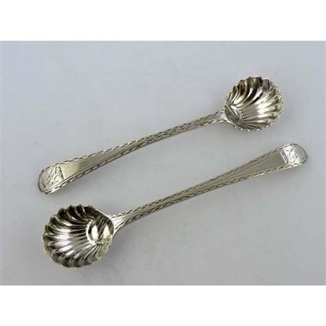 Pair Bright-cut Salt Spoons, 1780 » Antique Silver Spoons