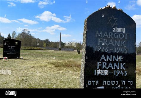 Bergen-Belsen, Germany. 20th Apr, 2017. A memorial stone dedicated to Anne Frank and her sister ...