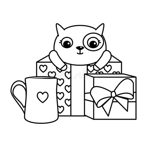 Gift Box Present with Cute Cat Stock Vector - Illustration of happy ...