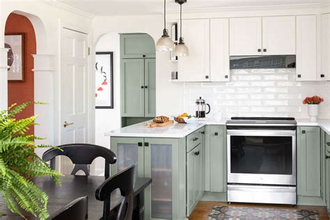 Sage Green Kitchen Cabinets With White Appliances - Home Alqu