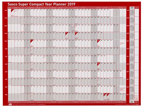 Sasco Unmounted Super Compact Year Wall Planner 2019 – Sasco Planners