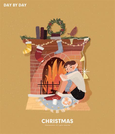 a man sitting in front of a fireplace with christmas decorations on the mantle and around him