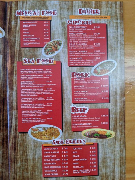 Menu at Los Tapatios restaurant, Worland