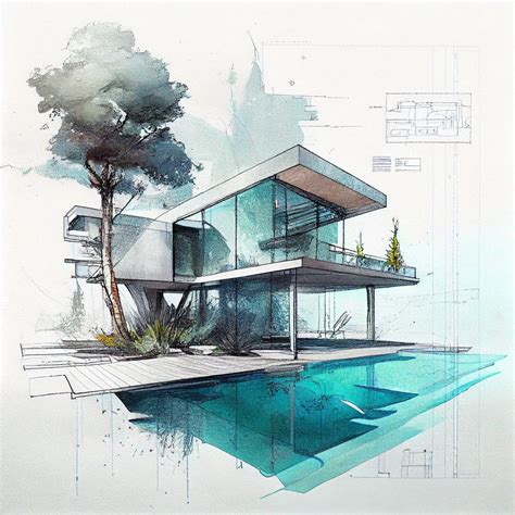 Plan de plan de croquis de dessin d'architecture de maison de luxe ...