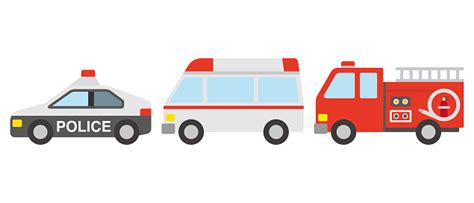 Vector Illustration Of Emergency Vehicle Police Car And Ambulance And Fire Truck Stock ...