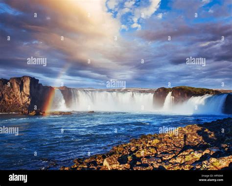 Godafoss waterfall at sunset. Beauty world. Iceland, Europe Stock Photo - Alamy