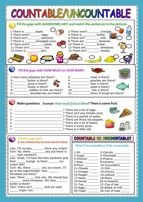 Countable and Uncountable Nouns Worksheet