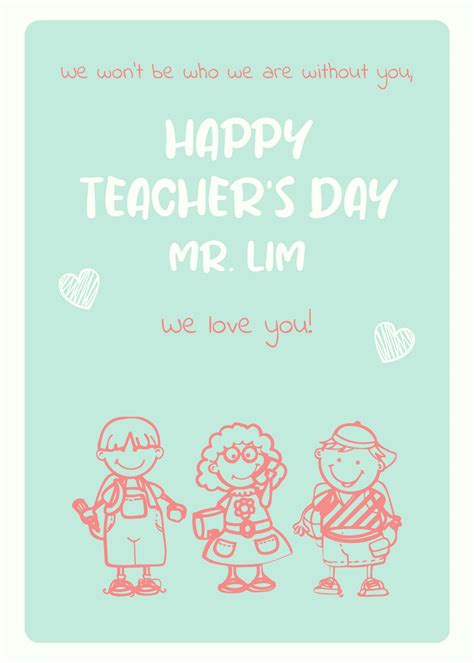 Sample Teacher's Day Card Template - Download in Word, Illustrator, PSD ...