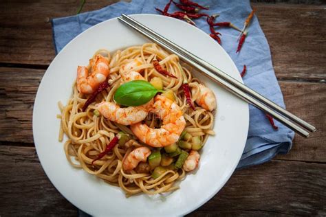 Thai noodles on pan stock photo. Image of stir, udon - 107746616