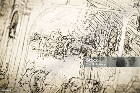 Leonardos Sketches And Drawings Adoration Of The Magi Sketch Stock Illustration - Download Image ...