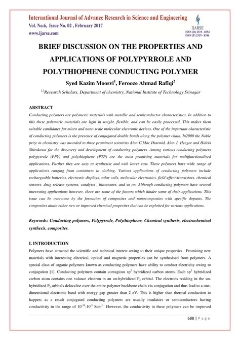 (PDF) BRIEF DISCUSSION ON THE PROPERTIES AND APPLICATIONS OF POLYPYRROLE AND POLYTHIOPHENE ...