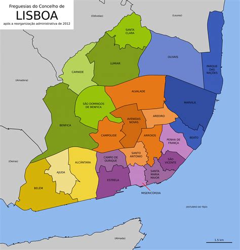 Lizbona mapa okolic - mapa Lizbony, pokazując obszarów (Portugalia)