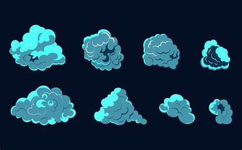 Smoke explosion animation of an explosion with comic flying clouds. Set of isolated vector ...