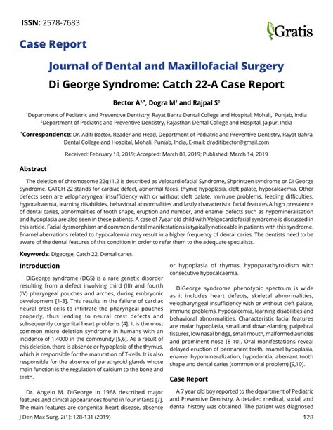 (PDF) Di George syndrome: Catch 22 (A case report)