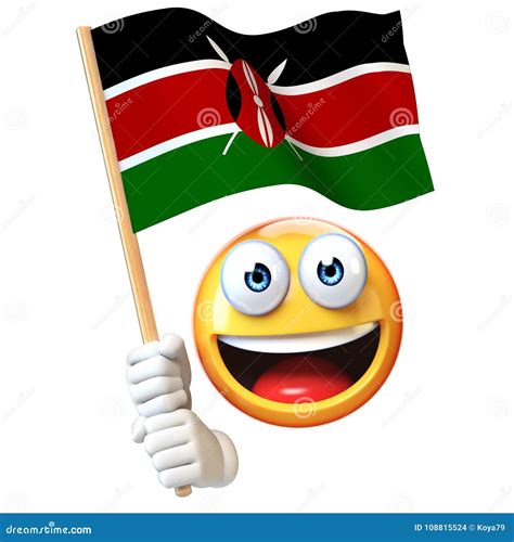 Emoji Holding Kenya Flag, Emoticon Waving National Flag of Kenya 3d Rendering Stock Illustration ...