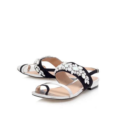 Carvela kurt geiger Krumpet Flat Embellished Sandals in Black | Lyst