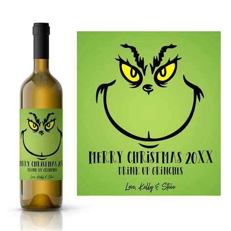 Grinch Holiday Wine Label Christmas Wine Labels Custom | Etsy UK
