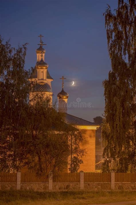 Orthodox Church in the Evening in the Moonlight Stock Photo - Image of ...