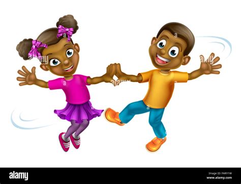 Dos jóvenes niños bailando de dibujos animados Fotografía de stock - Alamy