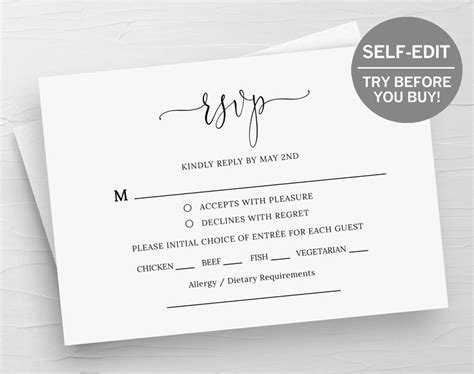 RSVP Card Template, Wedding RSVP Cards, Response Cards, RSVP Template, Instant Download, Wedding ...