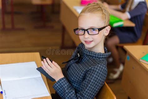 Girls at school desks stock photo. Image of pigtails - 97678042
