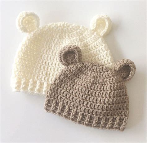 Crochet Pattern Baby Ear Beanie Beenie Woolly Hat Wooly Hat Bobble Hat Stocking Cap PDF Pattern ...