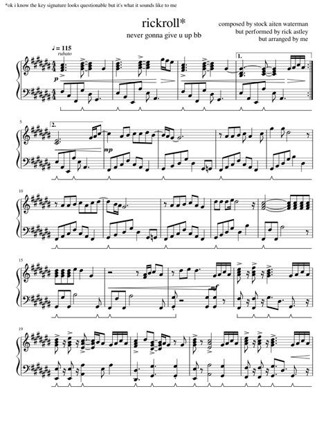 Rickroll Sheet music for Piano (Solo) | Musescore.com