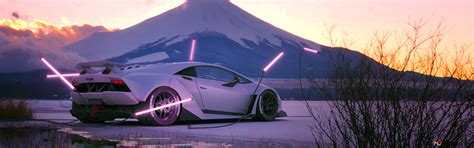 White mountain & Lamborghini 4K wallpaper download