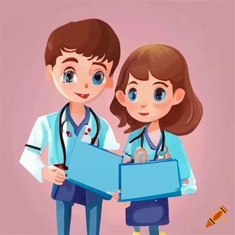 Cartoon illustration of a cute nurse couple on Craiyon