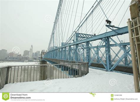 John a. Roebling Suspension Bridge in the Winter Snow in Cincin Editorial Photo - Image of ...