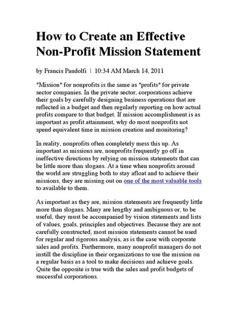 Effective Non-Profit Mission Statement | PDF | Nonprofit Organization ...