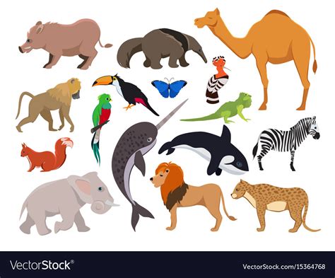 Zoo wild animals cute characters isolate Vector Image