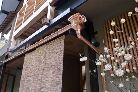 Impressive solid copper rain gutter outside a shop in Kibune, Kyoto ...