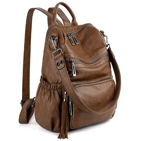 Women Backpack Purse PU Washed Leather Convertible Ladies Rucksack ...