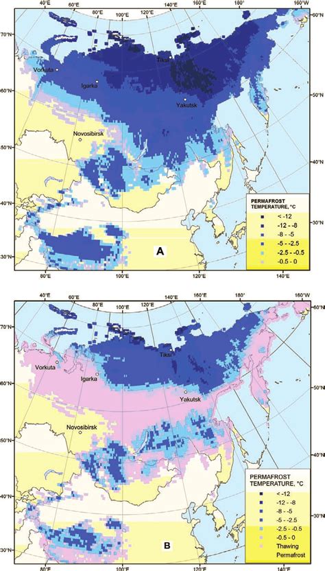 Modeled permafrost temperatures in northern Eurasia (mean annual... | Download Scientific Diagram