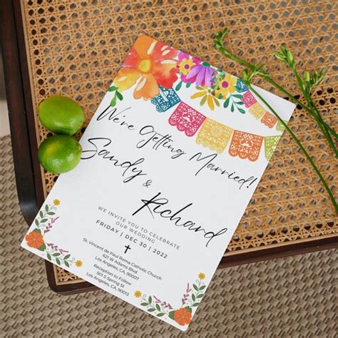 Simple Paper Banner Wedding Invitation Colorful Floral Mexican - Etsy