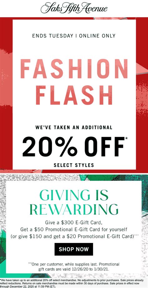 Extra 20% off online at Saks Fifth Avenue #saksfifthavenue | The Coupons App®