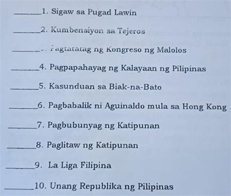 Pagsunod Sunurin Ang Mahahalagang Pangyayari Ns Naganap Sa Kasaysayan Ng Pilipinas Gamitin Ang ...