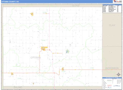 Ottawa County, Kansas Zip Code Wall Map | Maps.com.com