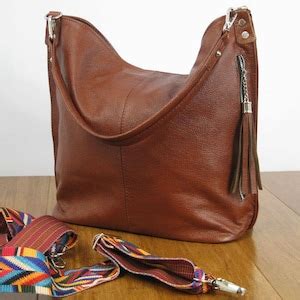 Cognac Leather Hobo Bag, Everyday Shoulder Bag, Cognac Brown Leather Bag, Cross Body Bag, Aztec ...