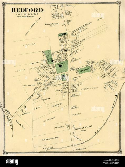 Map of Bedford. 1875 Stock Photo - Alamy