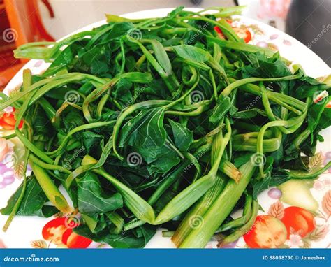 Rau Muong or Boiled Vietnamese Morning Glory Vegetables on Dish Stock Photo - Image of edible ...