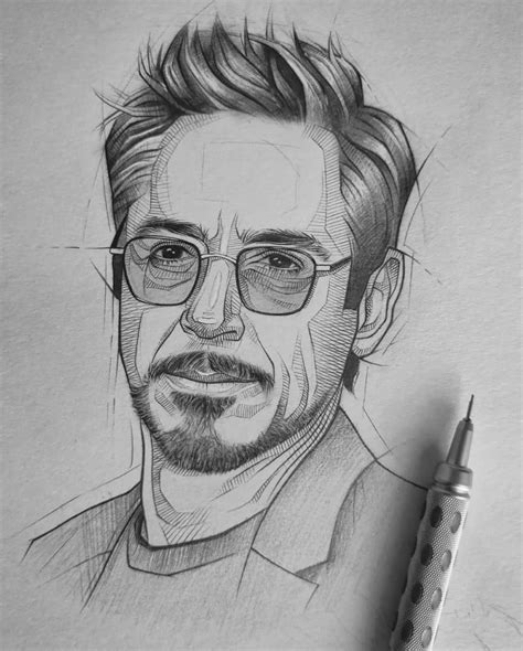 a pencil drawing of a man with glasses