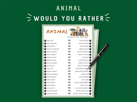 Printable Would You Rather Animal Game Fun Family Game Night Printable ...