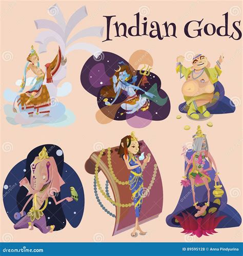 Set of Hindu Gods Meditation in Yoga Poses Lotus and Goddess Hinduism ...