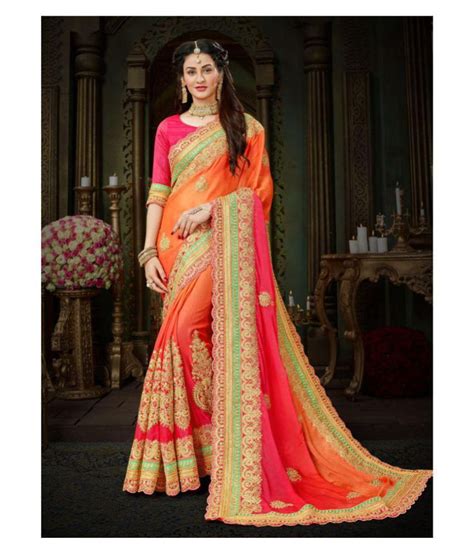 Buy MANOHARI - Multicolor Chiffon Saree With Blouse Piece (Pack of 1) Online at Best Price in ...